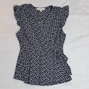 Monteau Black and White Ruffled Peplum Blouse